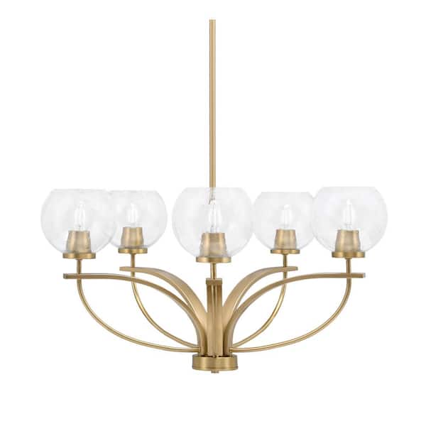 Unbranded Olympia 5-Light New Age Brass Round Chandelier with 5.75 in. Clear Bubble Glass Shades, No bulbs included