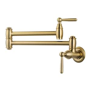 Wall Mounted Pot Filler Faucet with Double-Handle in Gold