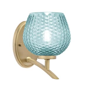 Siena 1-Light New Age Brass Uplight Wall Sconce with Turquoise Glass Shades