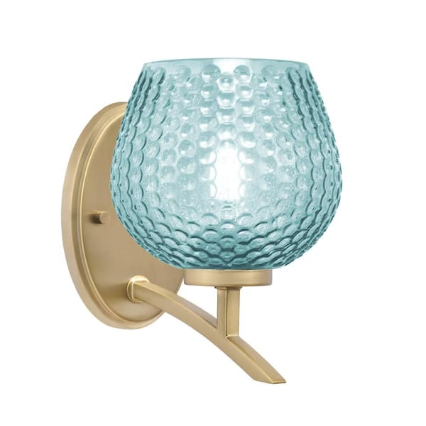 Unbranded Siena 1-Light New Age Brass Uplight Wall Sconce with Turquoise Glass Shades