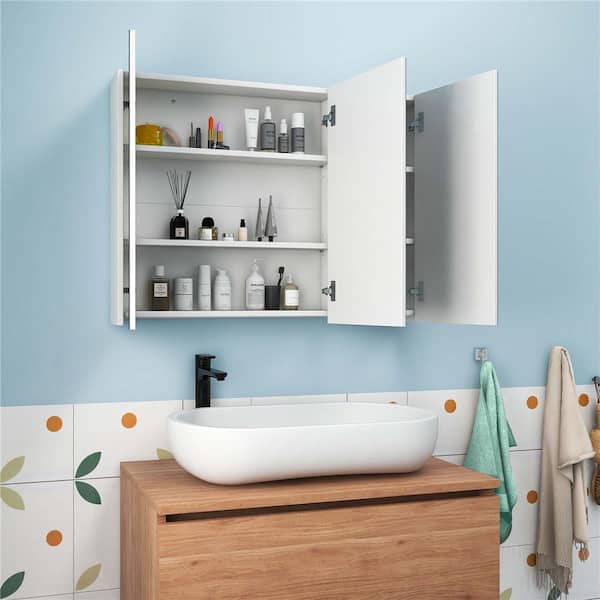 Costway Bathroom Mirror Cabinet Wall Mounted Kitchen Medicine