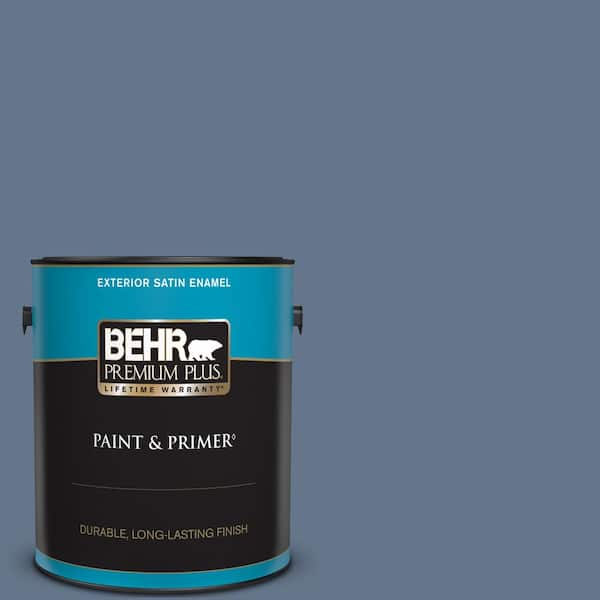 BEHR PREMIUM PLUS 1 gal. #BXC-75 Saltbox Blue Satin Enamel Exterior Paint & Primer