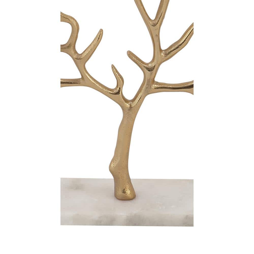 Contemporary Gold Aluminum Jewelry Tree with Marble Base