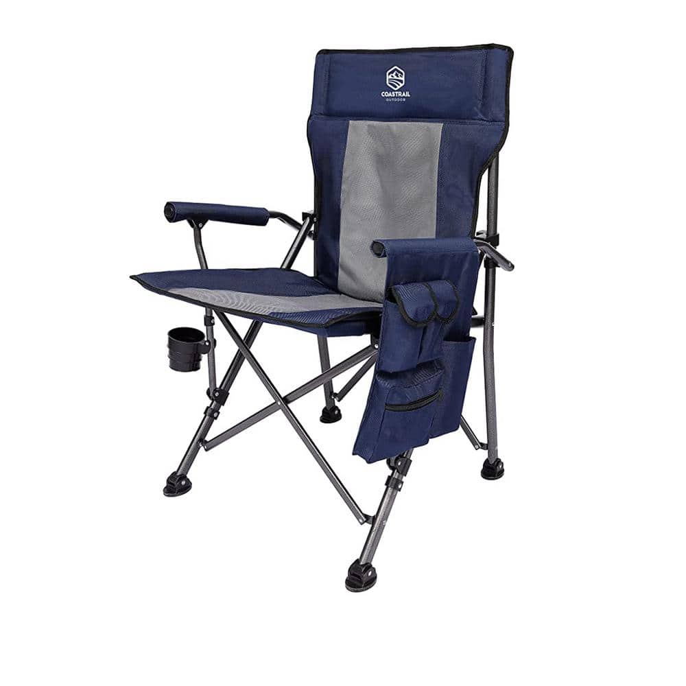 Outdoor Folding Navy Blue High Soft Back Camping Chair with Cup Holder, Car