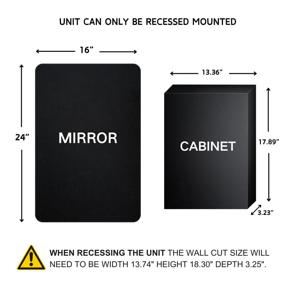 Black Metal Framed Recessed Medicine Cabinet with Beveled Mirror
