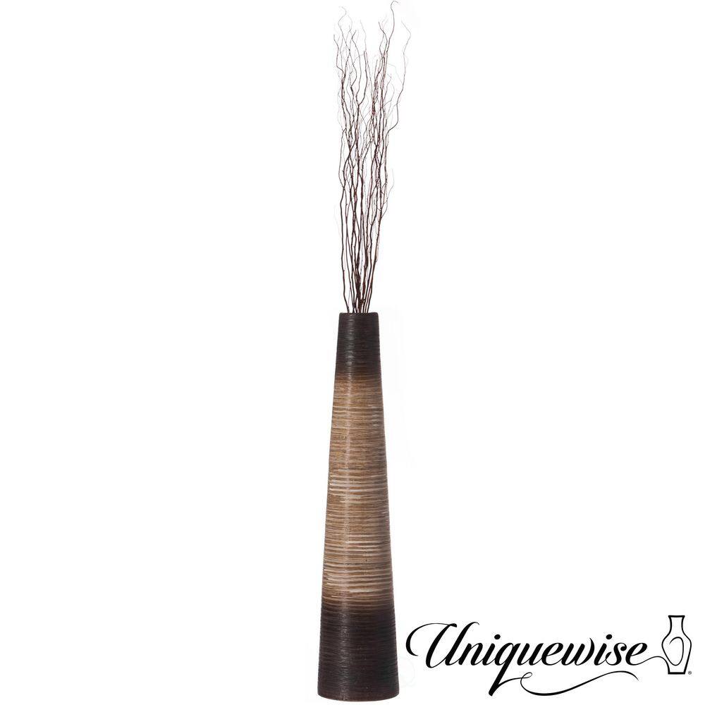 31-Inch Tall Handcrafted Brown Ceramic Cylinder Floor Vase