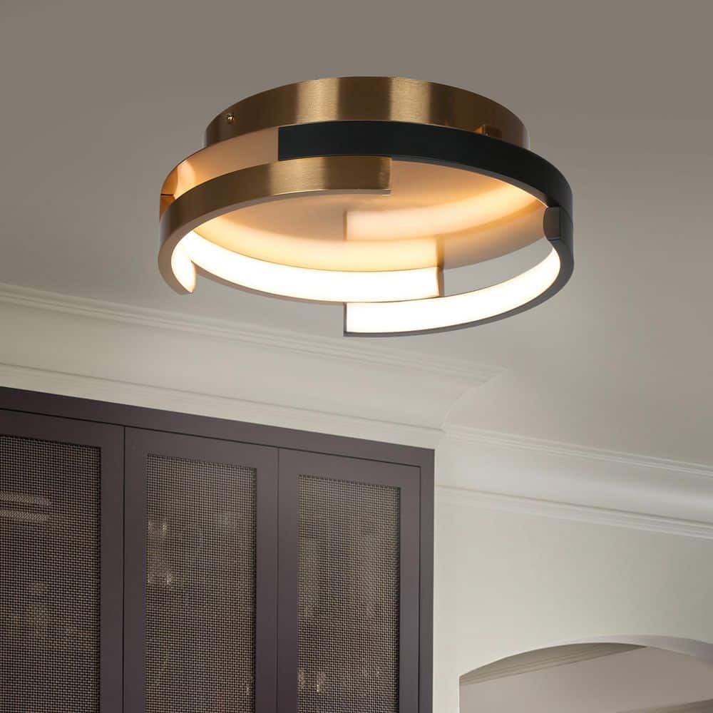 天井照明 HARMONY CEILING LAMP Zevni Modern 12 in. Integrated LED Brass Flush Mount Light