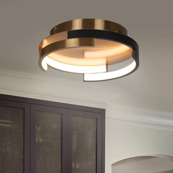 Modern 12 in. Integrated LED Brass Flush Mount Light, 25-Watt Black Round Ceiling Light for Hallways, Entryways