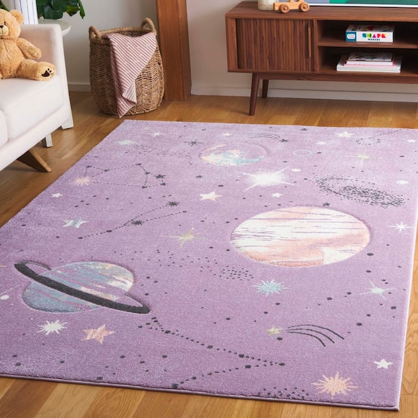 Carousel Kids 5 ft. x 5 ft. Purple/Orange Galaxy Square Area Rug