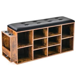 20.5 in. H x 43.5 in. W Black Engineered Wood Shoe Storage Bench with Padded Cushion And Umbrella Holder