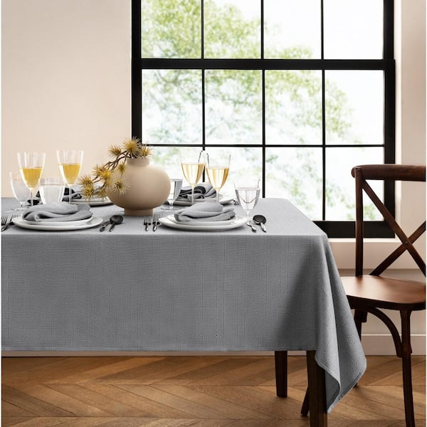 Threadmade Home Laurel Solid Texture Water Resistant Tablecloth, Gray - 60"W x 144"L