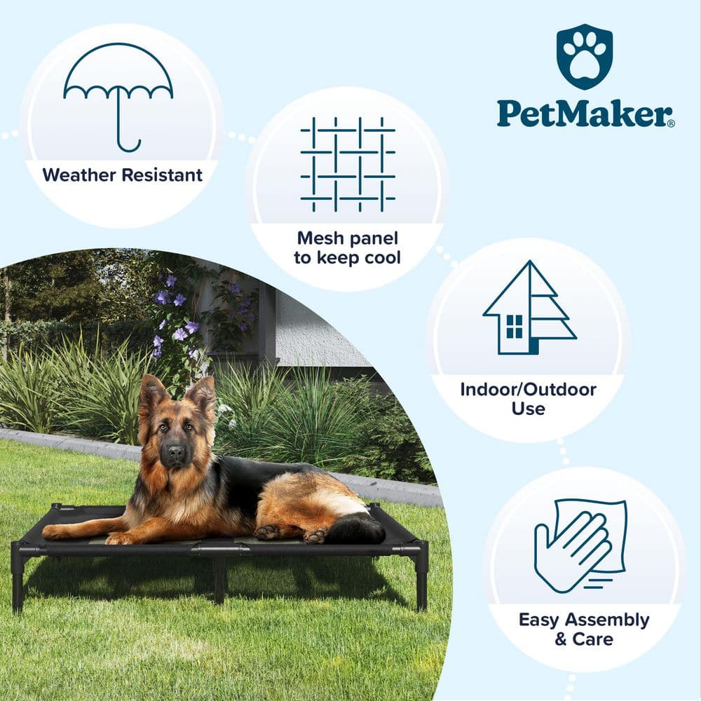 Large Black Elevated Waterproof Outdoor Dog Bed