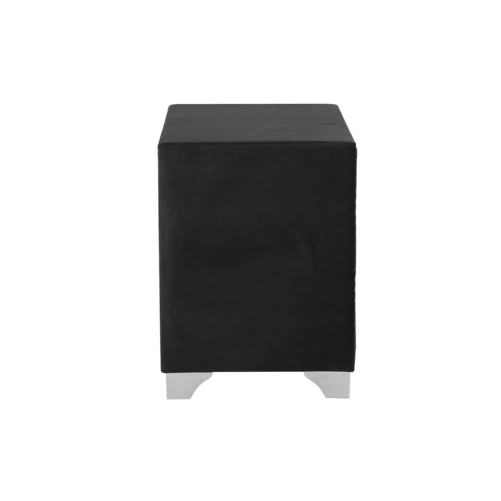Gray Velvet 2-Drawer Nightstand with Chrome Legs