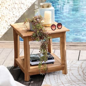 Mosko Natural Teak Wood Outdoor Side Table with Shelf