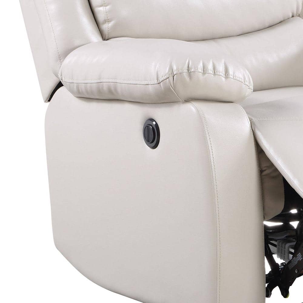 Eilbra Beige Faux Leather Power Recliner with Pillow Top Armrests