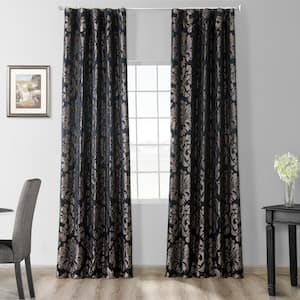Astoria Black/Pewter Jacquard Faux Silk Rod Pocket Room Darkening Curtain - 50 in. W x 108 in. L Single Window Panel