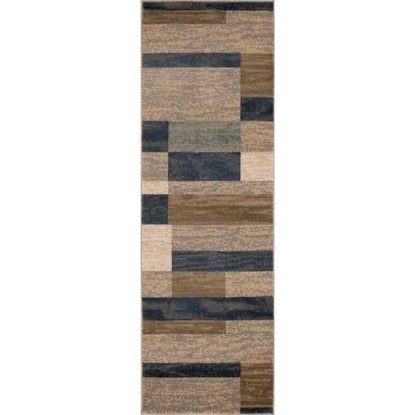 HomeRoots 10 ft. Midnight Navy Patchwork Power Loom Stain Resistant Runner Rug