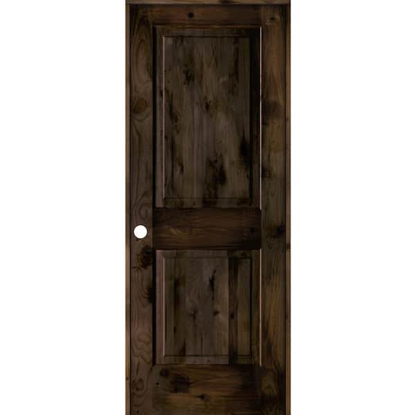 Krosswood Doors 30 in. x 80 in. Rustic Knotty Alder 2-Panel Right Handed Black Stain Wood Single Prehung Interior Door with Square Top