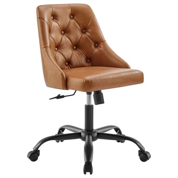 MODWAY Distinct Tufted Swivel Vegan Leather Black Tan Office Chair