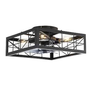 Square 16 in. Indoor Black Low Profile Ceiling Fan with Light Kit and Remote Included