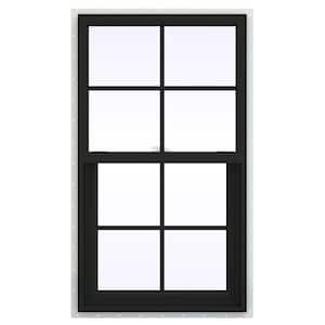 24 in. x 36 in. V-2500 Series Bronze Exterior/White Interior FiniShield Vinyl Single Hung Window, Colonial Grids/Grilles