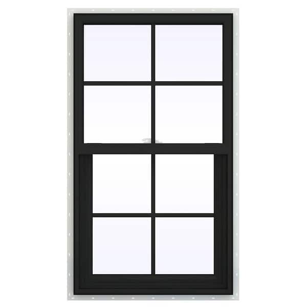JELD-WEN 24 in. x 36 in. V-2500 Series Bronze Exterior/White Interior FiniShield Vinyl Single Hung Window, Colonial Grids/Grilles