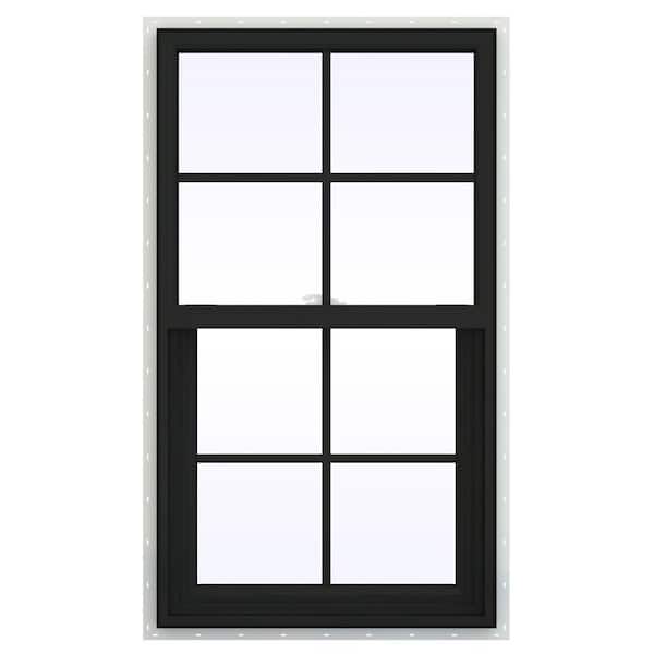 24 in. x 48 in. V-2500 Series Bronze Exterior/White Interior FiniShield Vinyl Single Hung Window, Colonial Grids/Grilles