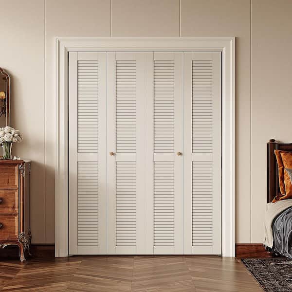 SOCBAZZAR 56 in. x 78.75 in. Full Panel Louvered Solid Core White