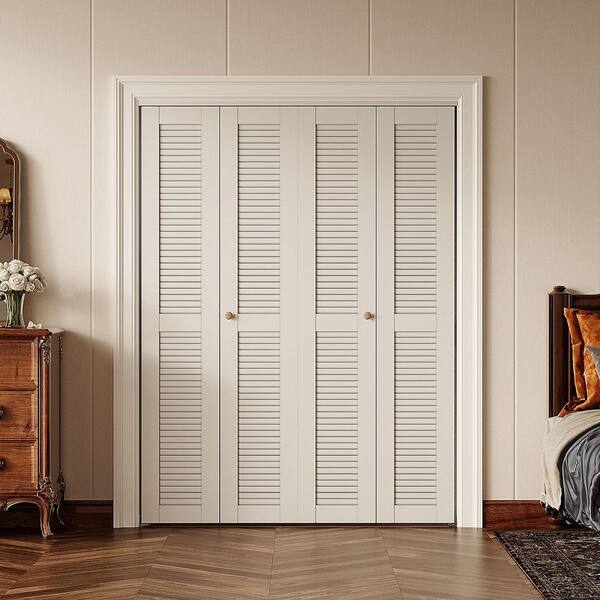 SOCBAZZAR 72 in. x 78.75 in. Full Panel Louvered Solid Core White