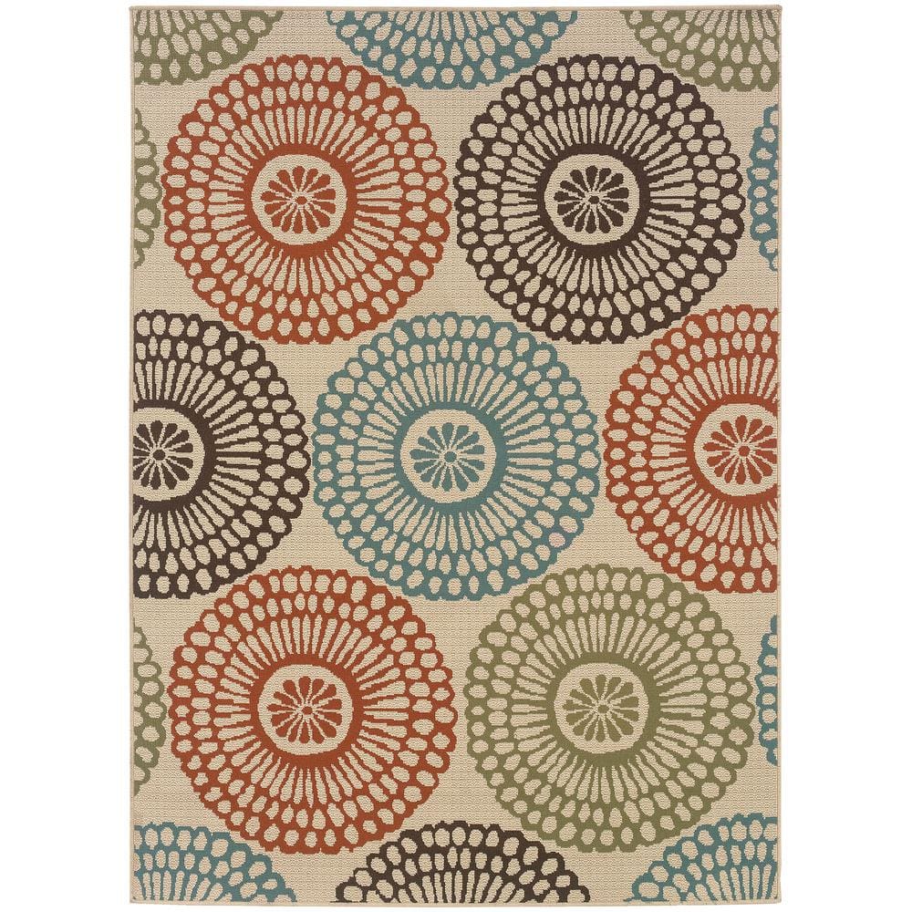 Naples Multi-colored 9 ft. x 13 ft. Medallion Indoor/Outdoor Patio Area Rug