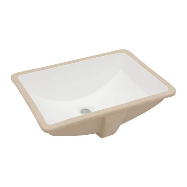Tahanbath 21.5 in. x 15 in. White Ceramic Rectangular Undermount Bathroom Sink with Overflow