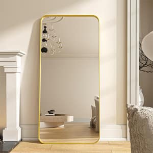 28 in. W x 60 in. H Rectangular Modern Gold Aluminum Framed Rounded Full Length Mirror
