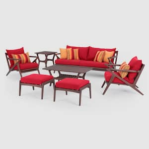 Vaughn 7-Piece Wood Patio Conversation Set with Sunbrella Sunset Red Covers