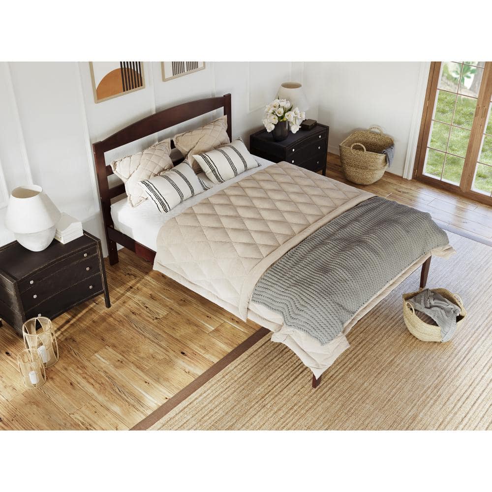 Mission-Style Full Platform Bed with Walnut Finish and Slatted Headboard