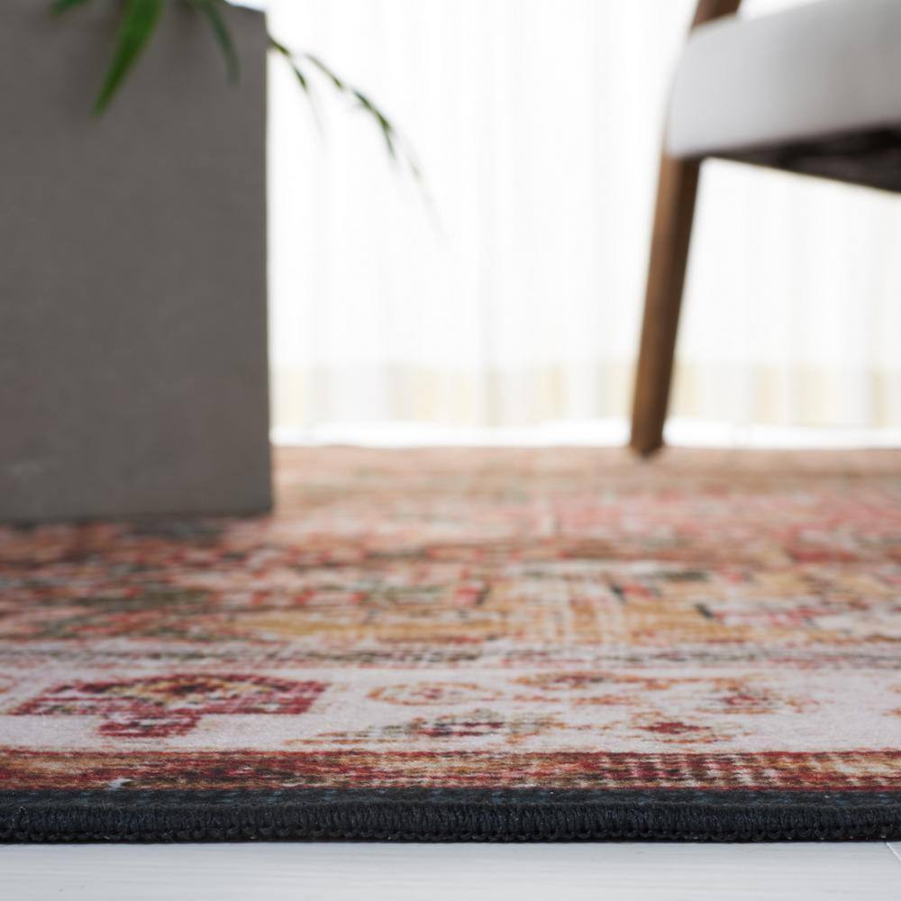 Ivory and Green Machine Washable Rectangular Area Rug