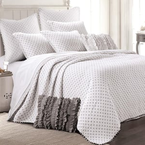 Astoria White Ditsy Pom Pom Edge Quilted Cotton Euro Sham (Set of 2)