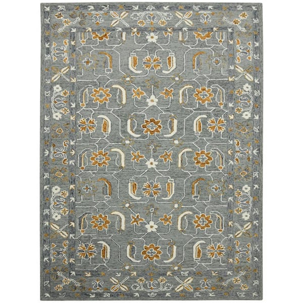 Amer Rugs Romania Pecos Gray/Orange 2 ft. x 3 ft. Floral Wool Area Rug