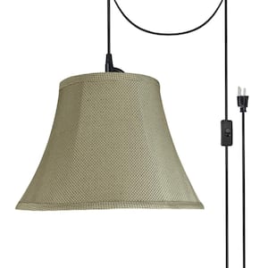 1-Light Black Plug-in Swag Pendant with Light Beige Bell Fabric Shade