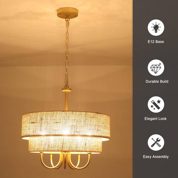 ADSENSTY 5-Light 2-Tier Gold Farmhouse Candle Chandelier with