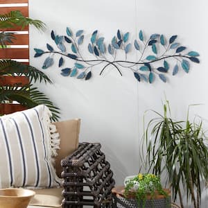 15 in. x 52 in. Blue Metal Traditional Leaves Wall Decor