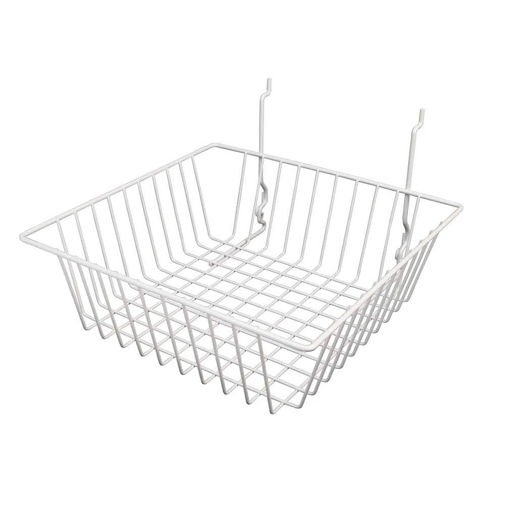 12 in. W x 12 in. D x 4 in. H White Small Wire Basket (Pack of 6)