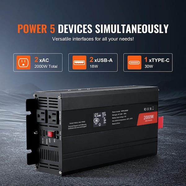 2000 Watt Pure Sine Wave Inverter 2000W Off-Grid Solar Power Inverter 12v DC To 110v