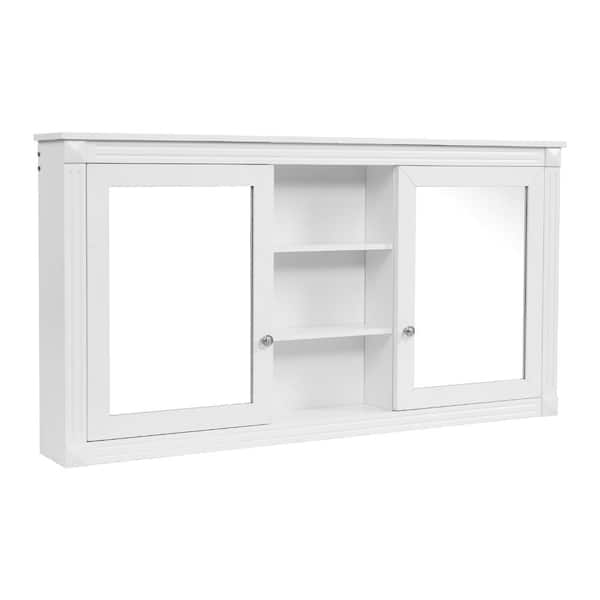 55 inch White Wall Mount  Mirror Cabinet with Adjustable Shelves, Soft-Closing Hinges for Bathroom