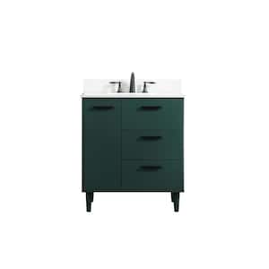Timeless 30 in. W Single Bath Vanity in Green with Engineered Stone Vanity Top in Ivory with Backsplash and White Basin