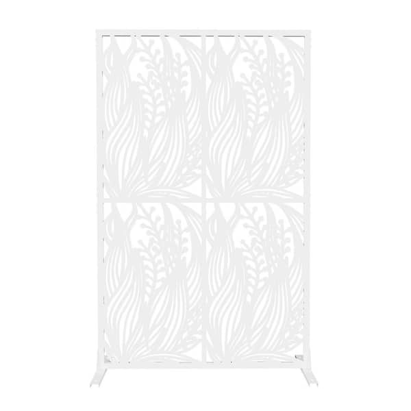3.8 ft. x 6 ft. Outdoor and Indoor Freestanding Metal Privacy Screen Fence Panels, White Leaf Shape (Not Composite)