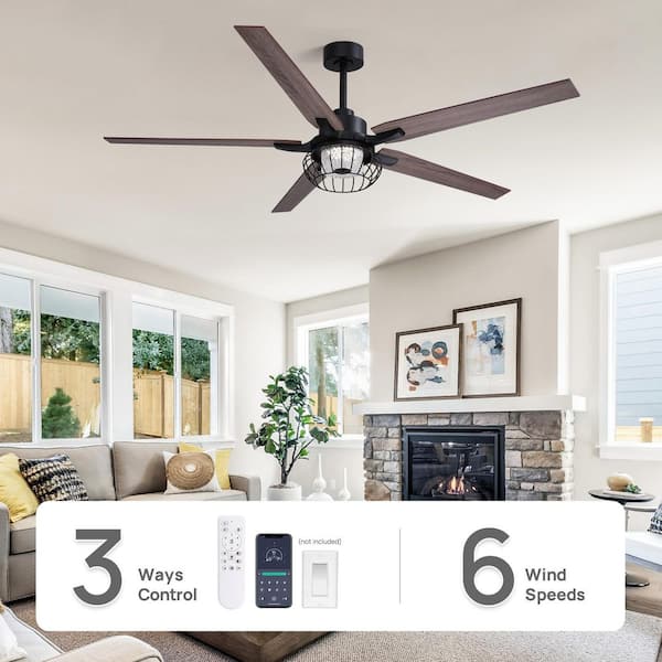 64 in. Smart Indoor Black Standard Ceiling Fan with Color Changing and Dimmable LED Light Included Fan Light with Remote