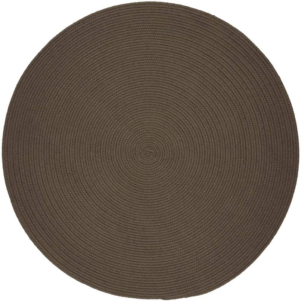 Texturized Solid Dark Taupe Poly 4 ft. x 4 ft. Round Braided Area Rug