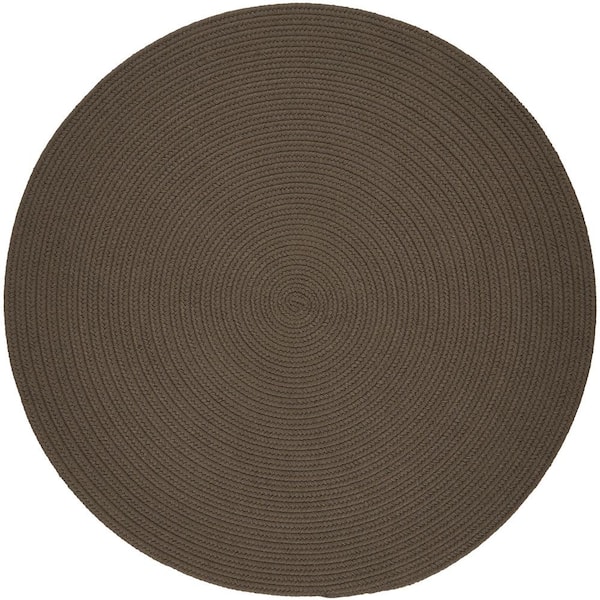 Unbranded Texturized Solid Dark Taupe Poly 4 ft. x 4 ft. Round Braided Area Rug