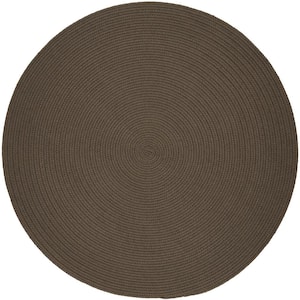 Texturized Solid Dark Taupe Poly 6 ft. x 6 ft. Round Braided Area Rug