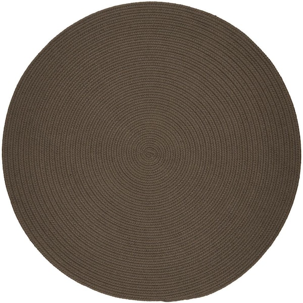 Unbranded Texturized Solid Dark Taupe Poly 6 ft. x 6 ft. Round Braided Area Rug
